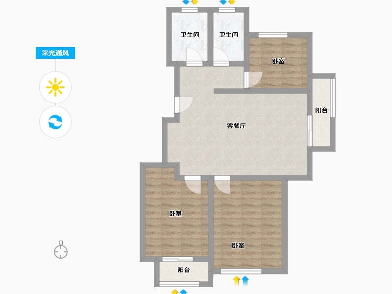 辽宁省-鞍山市-樱花别苑-77.36-户型库-采光通风