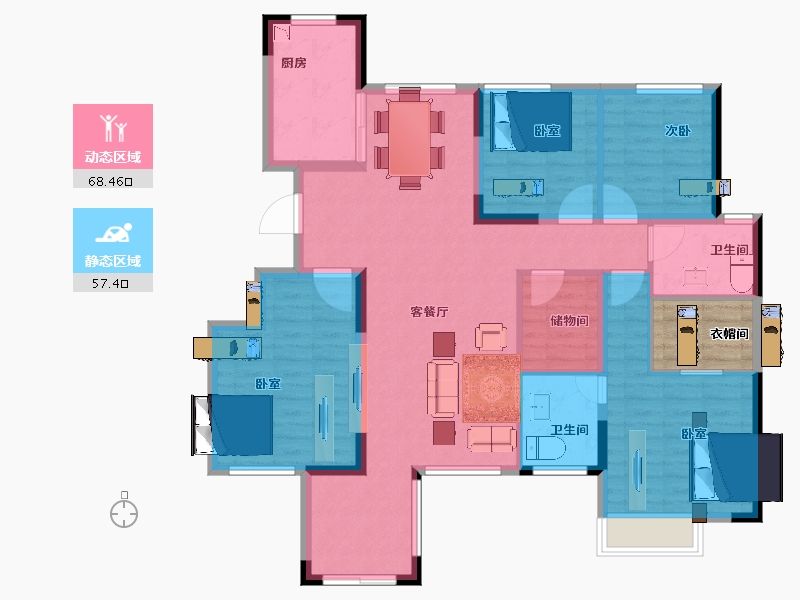 陕西省-西安市-里城柳岸十里-118.00-户型库-动静分区