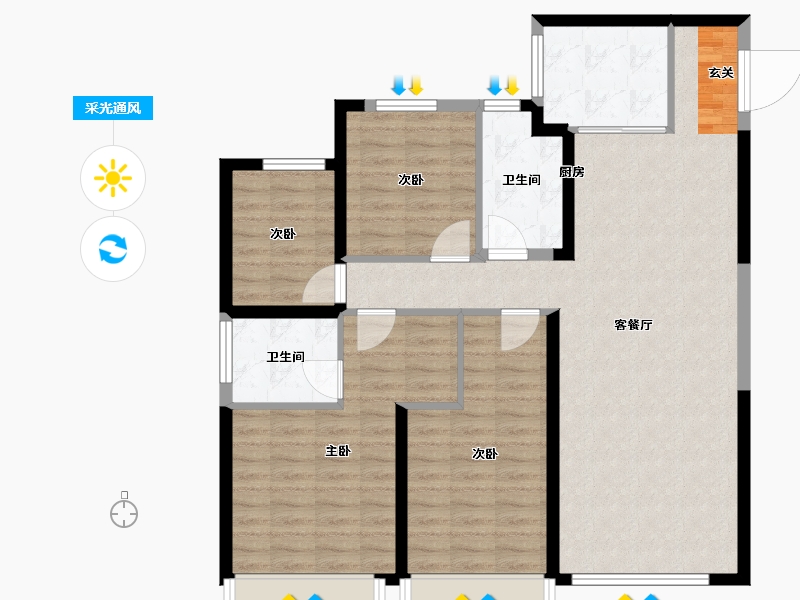 陕西省-西安市-凤栖云筑-106.00-户型库-采光通风