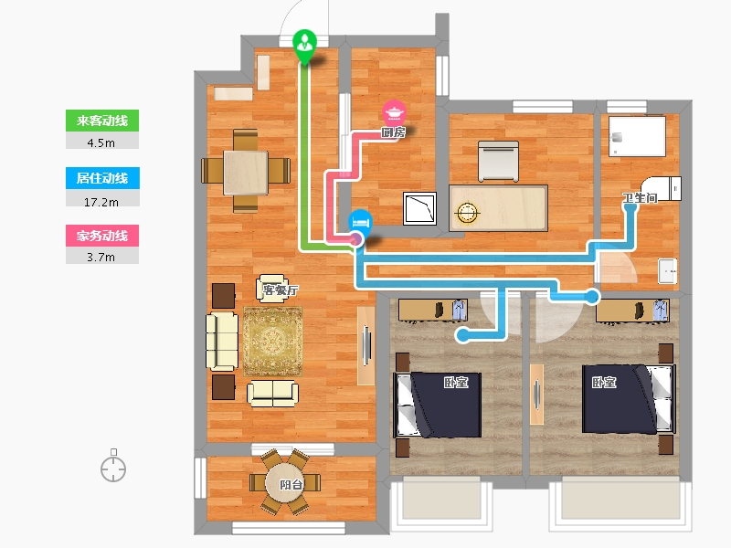 陕西省-西安市-海亮唐寧府-68.48-户型库-动静线