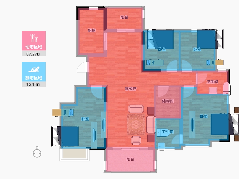 陕西省-西安市-里城柳岸十里-105.61-户型库-动静分区