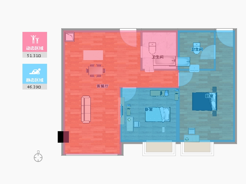 江苏省-南京市-百家湖公馆-89.58-户型库-动静分区