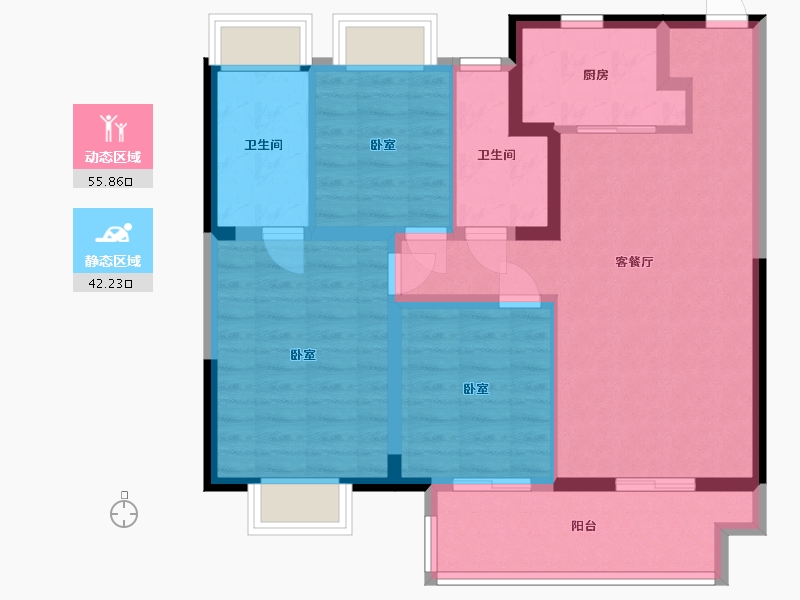 江苏省-无锡市-华侨城运河湾-87.57-户型库-动静分区