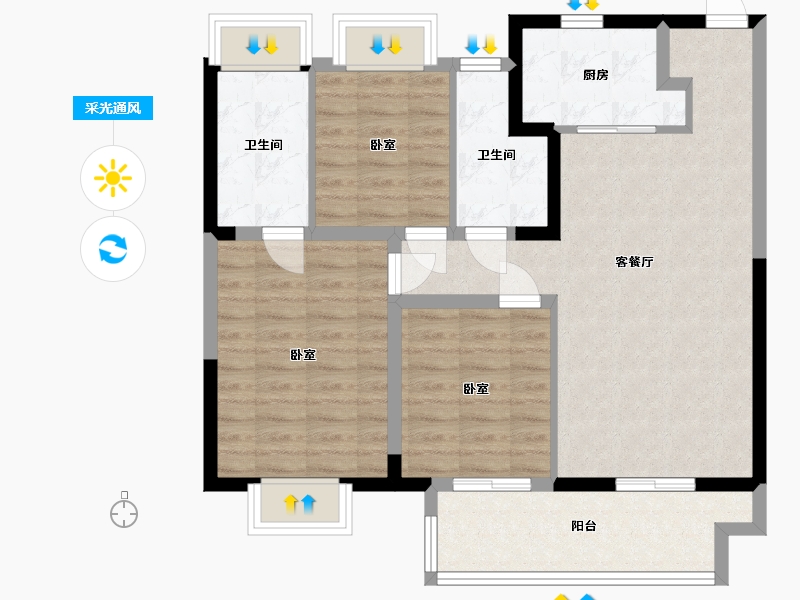 江苏省-无锡市-华侨城运河湾-87.57-户型库-采光通风