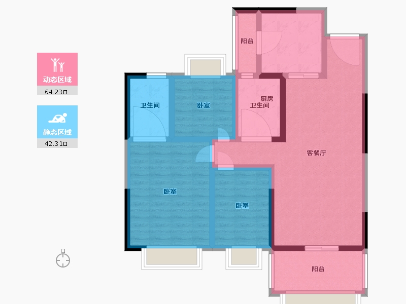 江苏省-南京市-恒大湖山半岛-94.36-户型库-动静分区