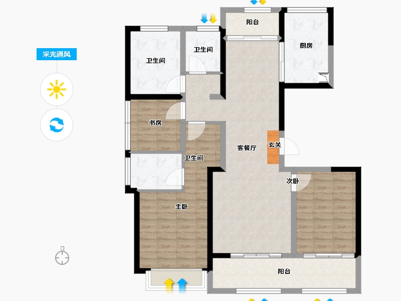 陕西省-西安市-绿城西安全运村-113.74-户型库-采光通风