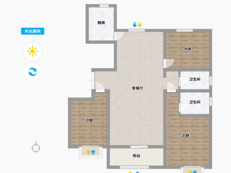 陕西省-西安市-宇林·水岸名邸-110.44-户型库-采光通风