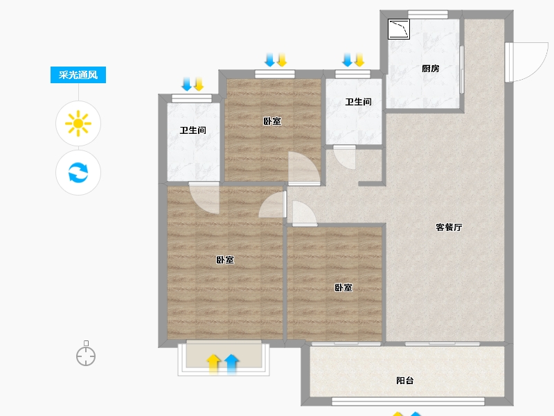 江苏省-无锡市-太湖雍华府-90.57-户型库-采光通风