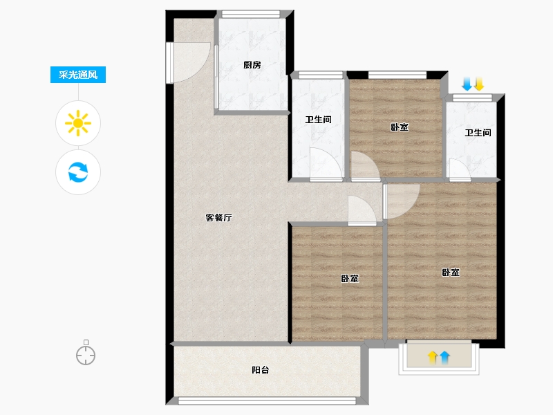 江苏省-无锡市-太湖雍华府-92.00-户型库-采光通风