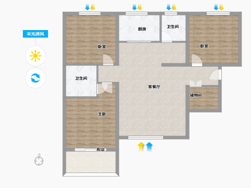 陕西省-渭南市-高新时代新城-106.77-户型库-采光通风