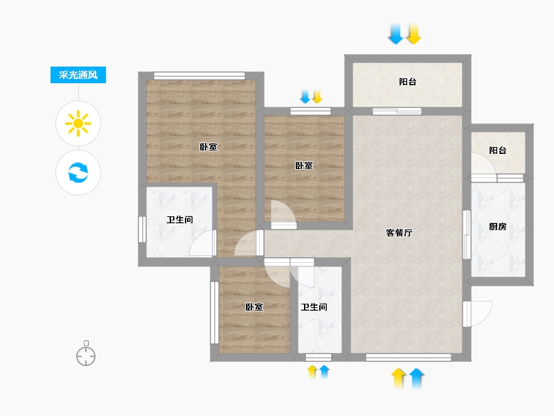 四川省-南充市-鸿通檀府-75.14-户型库-采光通风