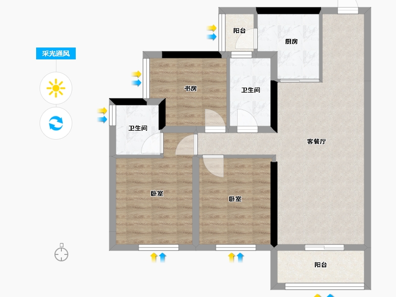 四川省-南充市-金科集美天悦-75.04-户型库-采光通风