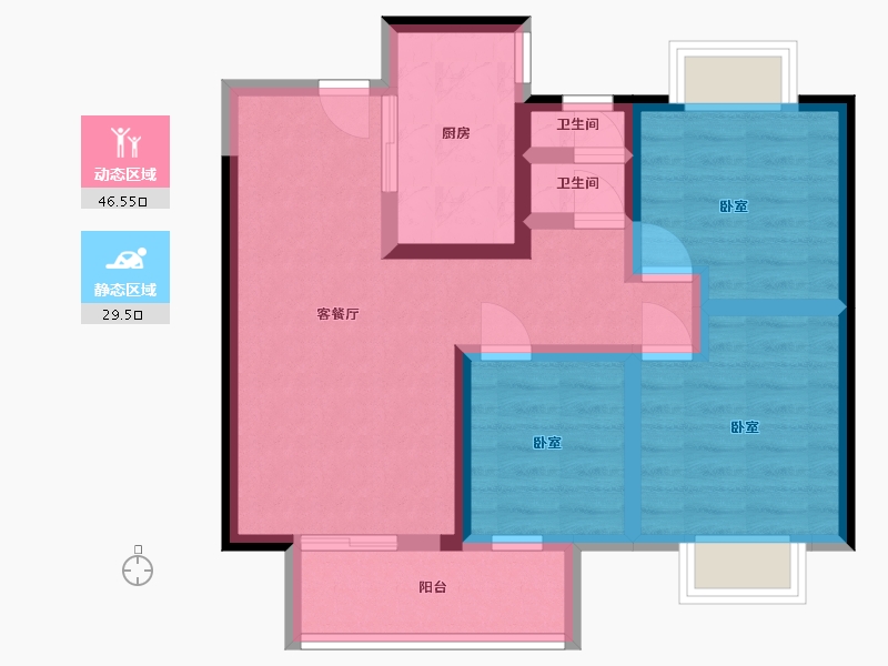 陕西省-西安市-西安康桥悦蓉园-66.18-户型库-动静分区