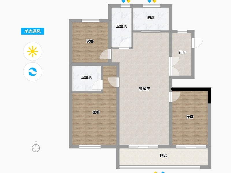 黑龙江省-牡丹江市-滨江壹號-104.30-户型库-采光通风