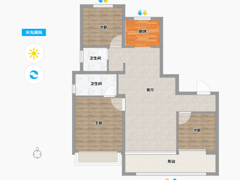 江苏省-徐州市-美的工润·云澜天境-94.00-户型库-采光通风