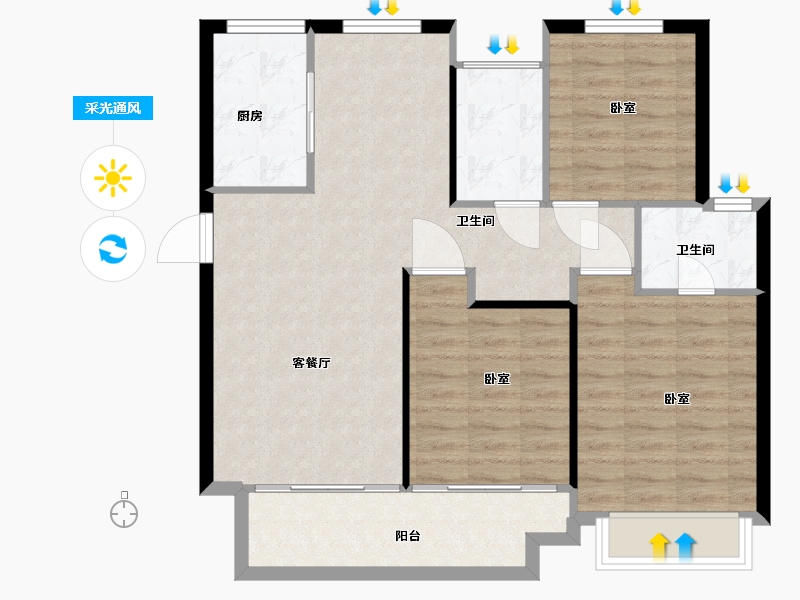 江苏省-无锡市-太湖雍华府-88.00-户型库-采光通风