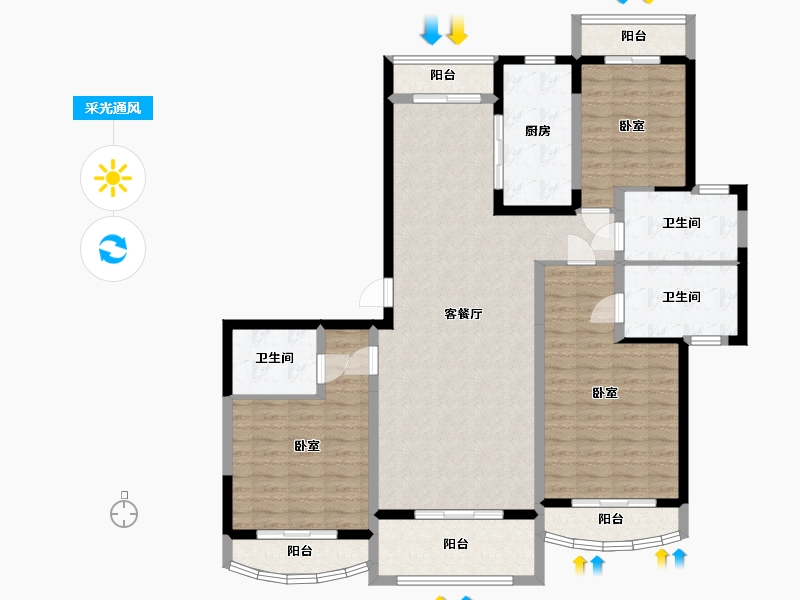 陕西省-渭南市-鸿基紫御观邸-133.41-户型库-采光通风