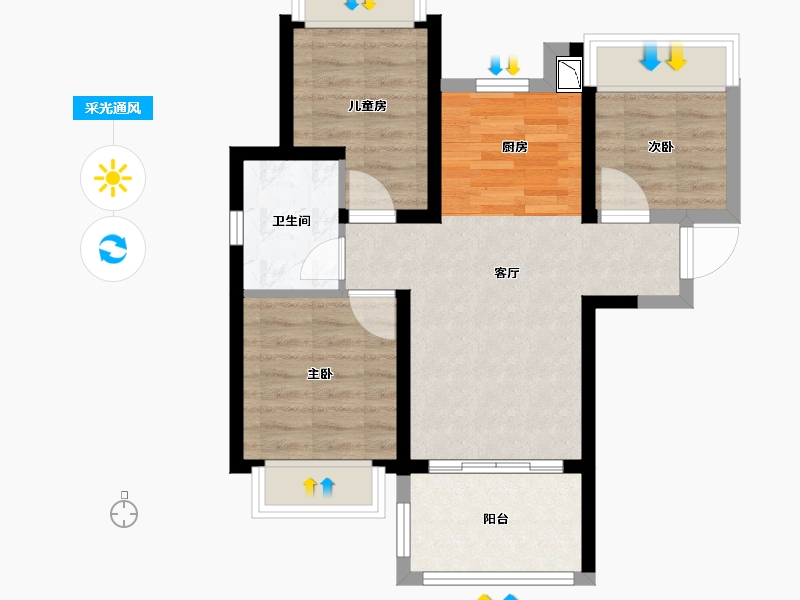 海南省-三亚市-碧桂园珊瑚宫殿-58.07-户型库-采光通风