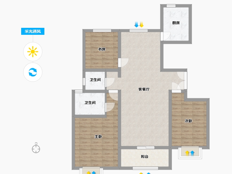 陕西省-西安市-宇林·水岸名邸-99.91-户型库-采光通风