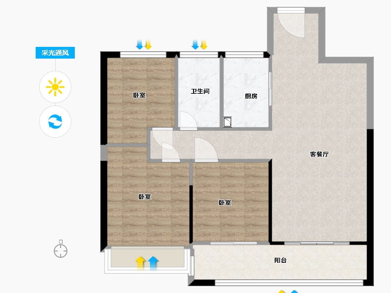 江苏省-无锡市-海尔产城创翡翠文华-85.83-户型库-采光通风