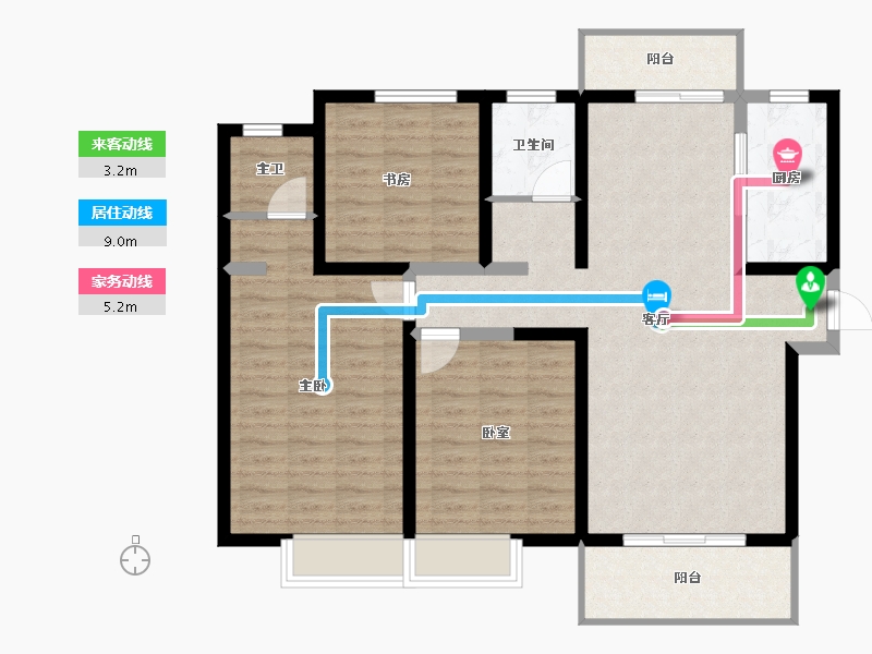 陕西省-宝鸡市-华隆幸福里-105.04-户型库-动静线