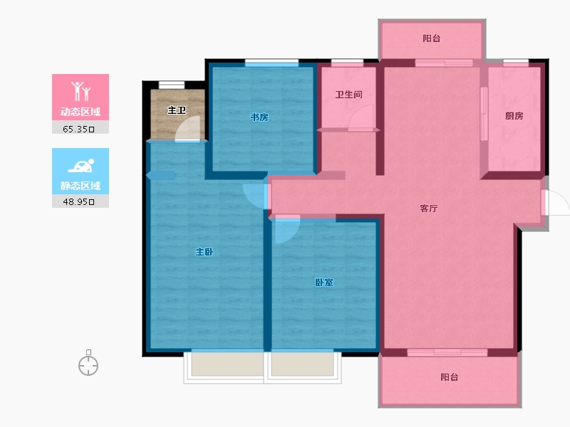 陕西省-宝鸡市-华隆幸福里-105.04-户型库-动静分区