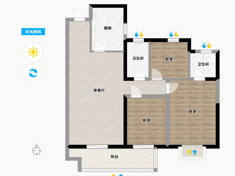 江苏省-无锡市-华侨城运河湾-89.26-户型库-采光通风