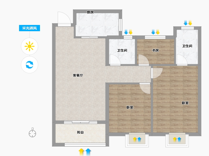 江苏省-南京市-亚东同城逸境九筑-82.00-户型库-采光通风