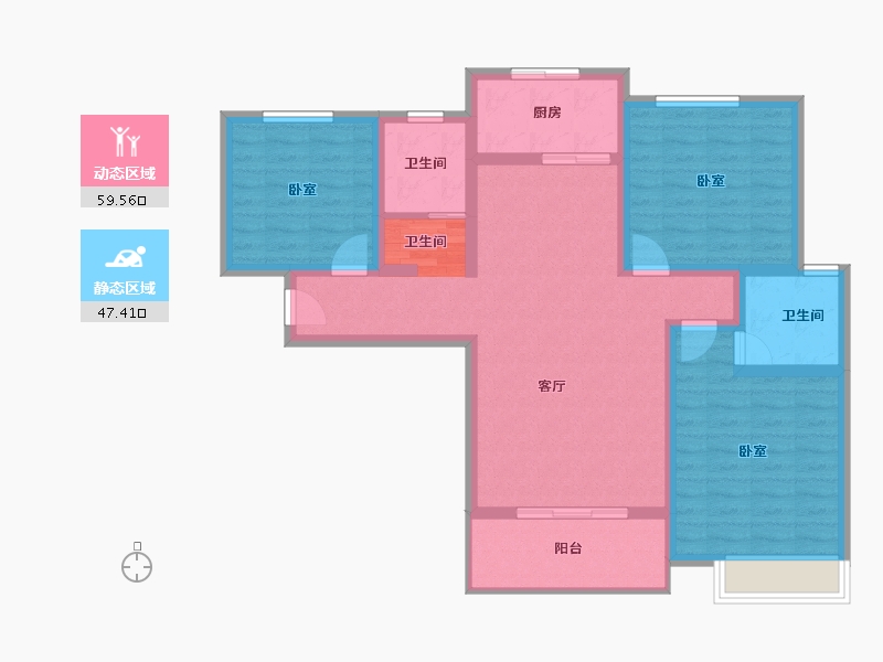 陕西省-宝鸡市-华隆幸福里-95.40-户型库-动静分区