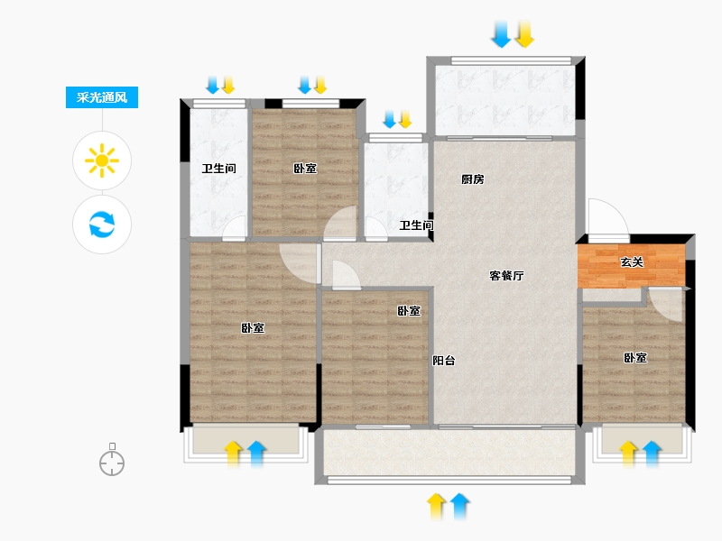 江苏省-无锡市-金领蠡洲台-114.72-户型库-采光通风