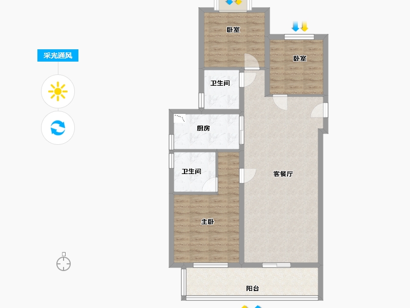 江苏省-无锡市-中洲崇安府-86.00-户型库-采光通风