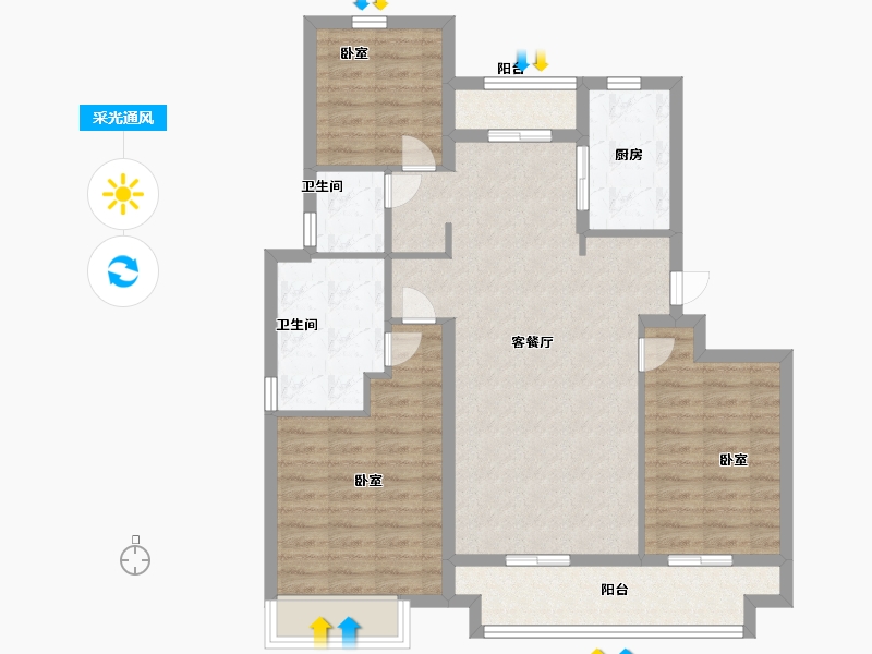 陕西省-西安市-陕建荣华臻萃府-92.00-户型库-采光通风