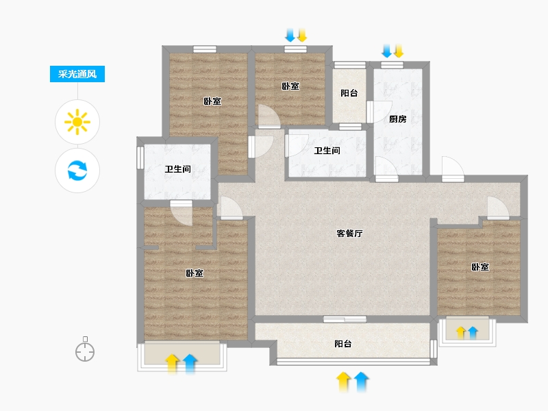 陕西省-西安市-陕建荣华臻萃府-104.94-户型库-采光通风