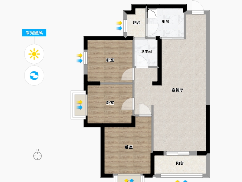 陕西省-西安市-隆源国际城YUE公园-68.87-户型库-采光通风