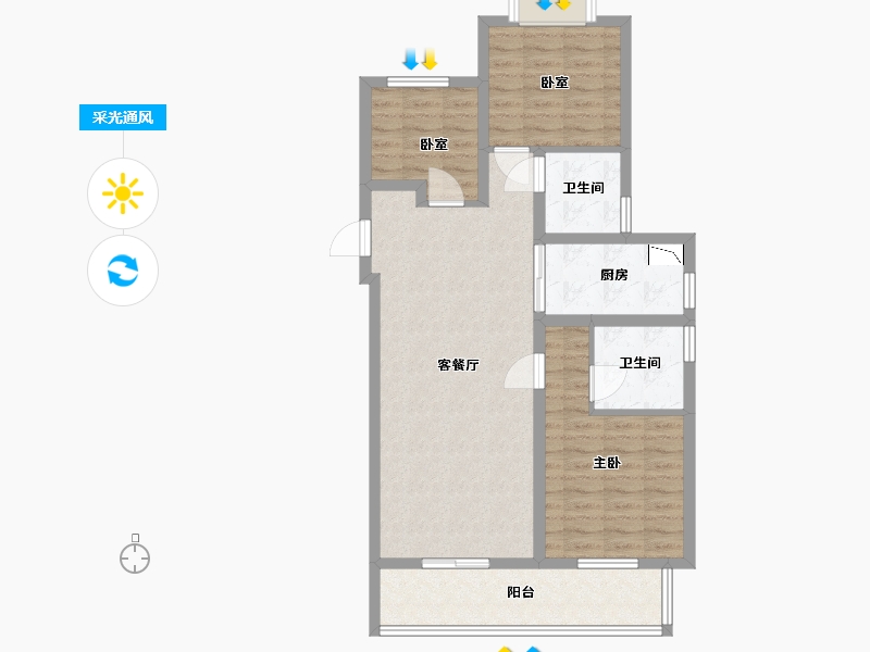 江苏省-无锡市-中洲崇安府-86.00-户型库-采光通风