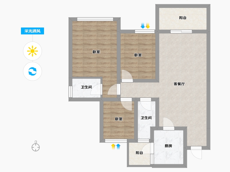 四川省-南充市-鸿通檀府-74.66-户型库-采光通风