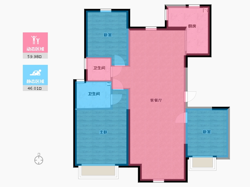 内蒙古自治区-包头市-中冶世家-95.56-户型库-动静分区