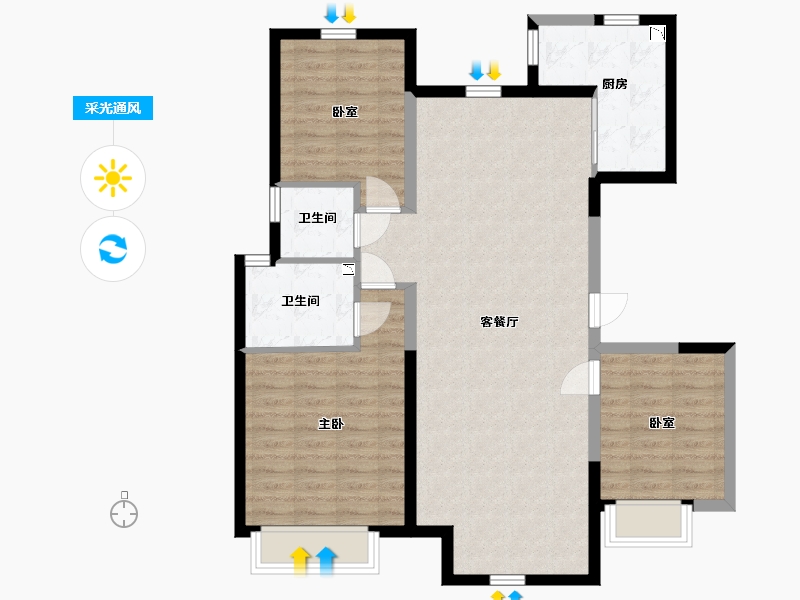 内蒙古自治区-包头市-中冶世家-95.56-户型库-采光通风