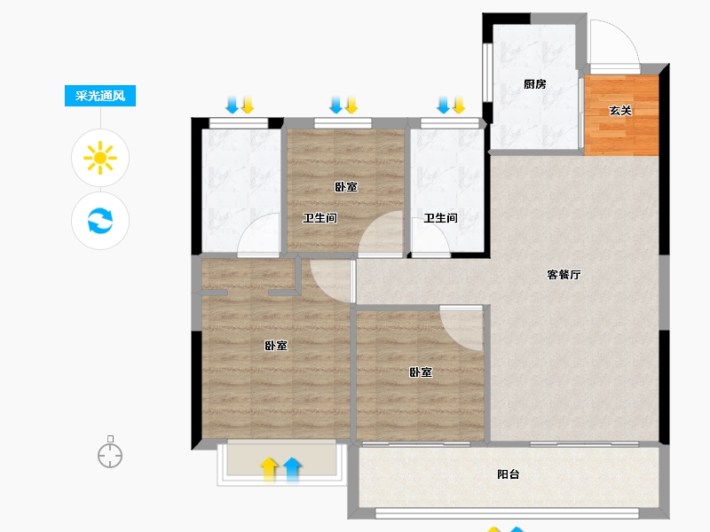 江苏省-无锡市-金领蠡洲台-92.00-户型库-采光通风