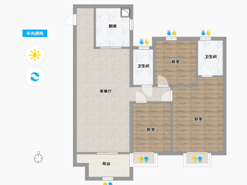 江苏省-无锡市-玺悦珑庭-90.86-户型库-采光通风