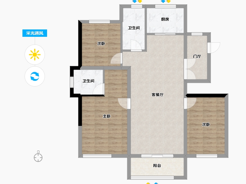 黑龙江省-牡丹江市-滨江壹號-93.20-户型库-采光通风