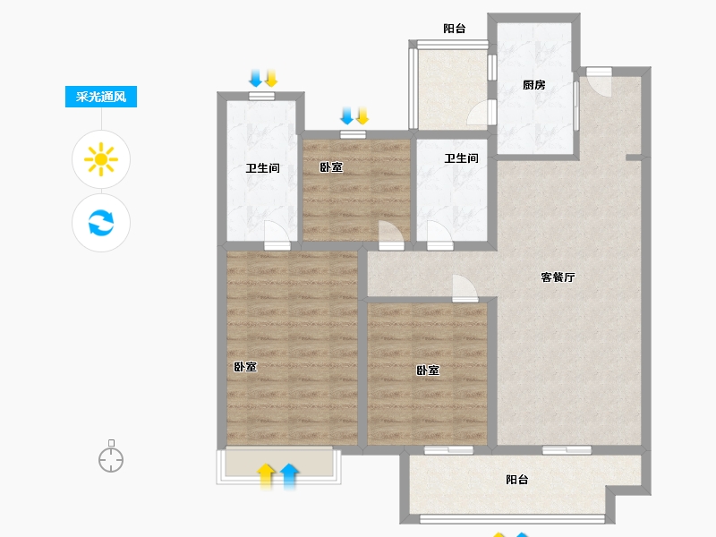 陕西省-西安市-陕建荣华臻萃府-83.99-户型库-采光通风