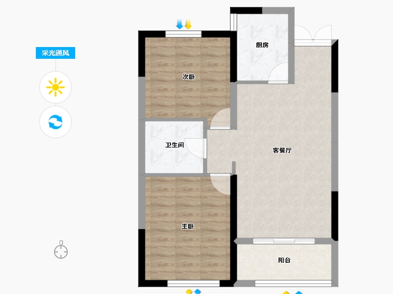 黑龙江省-牡丹江市-滨江壹號-66.62-户型库-采光通风