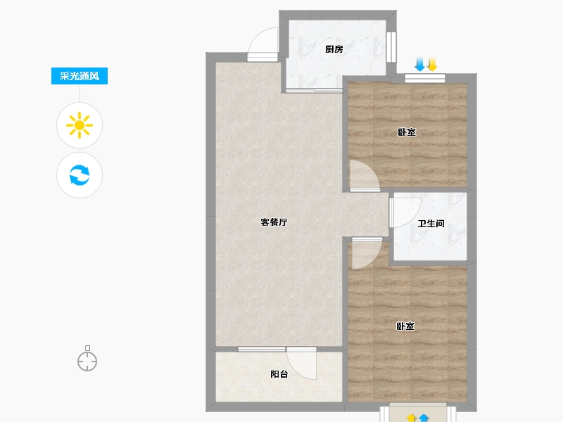 河北省-唐山市-荣盛锦绣观邸-57.91-户型库-采光通风