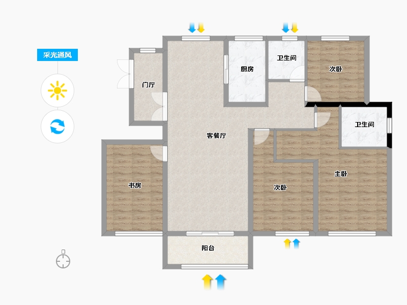 黑龙江省-牡丹江市-滨江壹號-128.57-户型库-采光通风