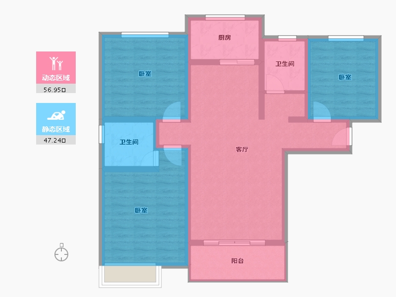 陕西省-宝鸡市-华隆幸福里-92.63-户型库-动静分区