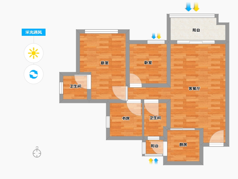 四川省-南充市-鸿通檀府-65.17-户型库-采光通风