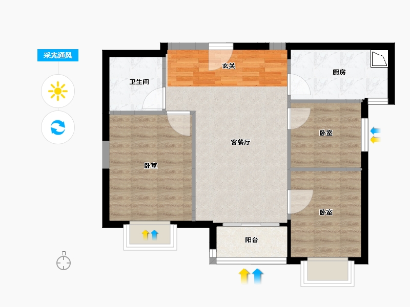 陕西省-西安市-万科•金域华府-65.50-户型库-采光通风