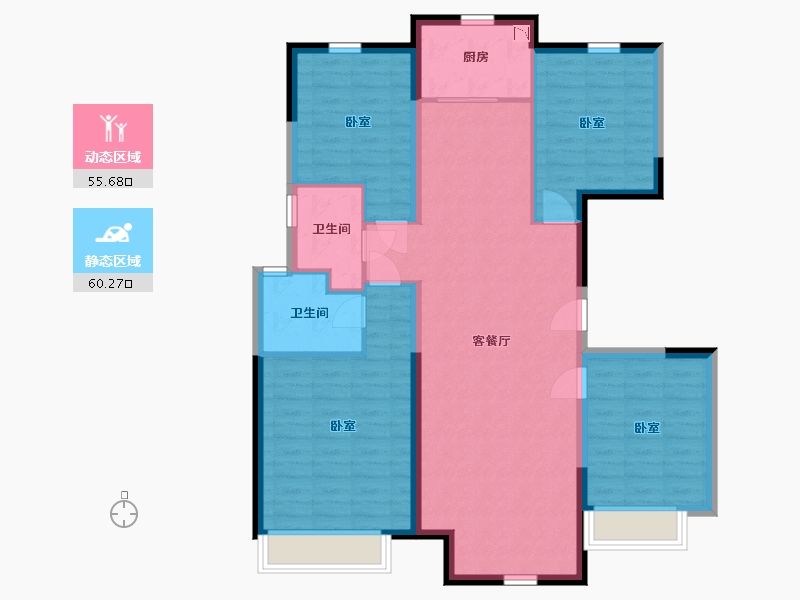 内蒙古自治区-包头市-中冶世家-104.64-户型库-动静分区