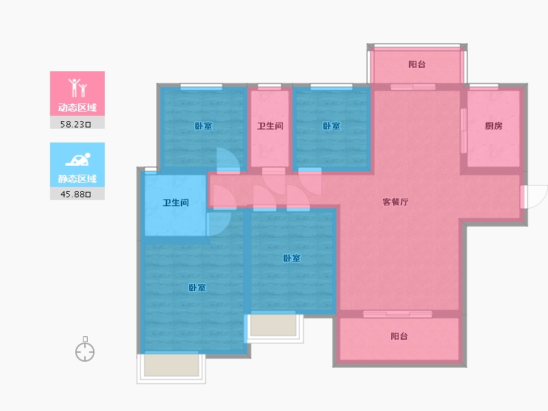 陕西省-咸阳市-伍峰骊园-91.39-户型库-动静分区